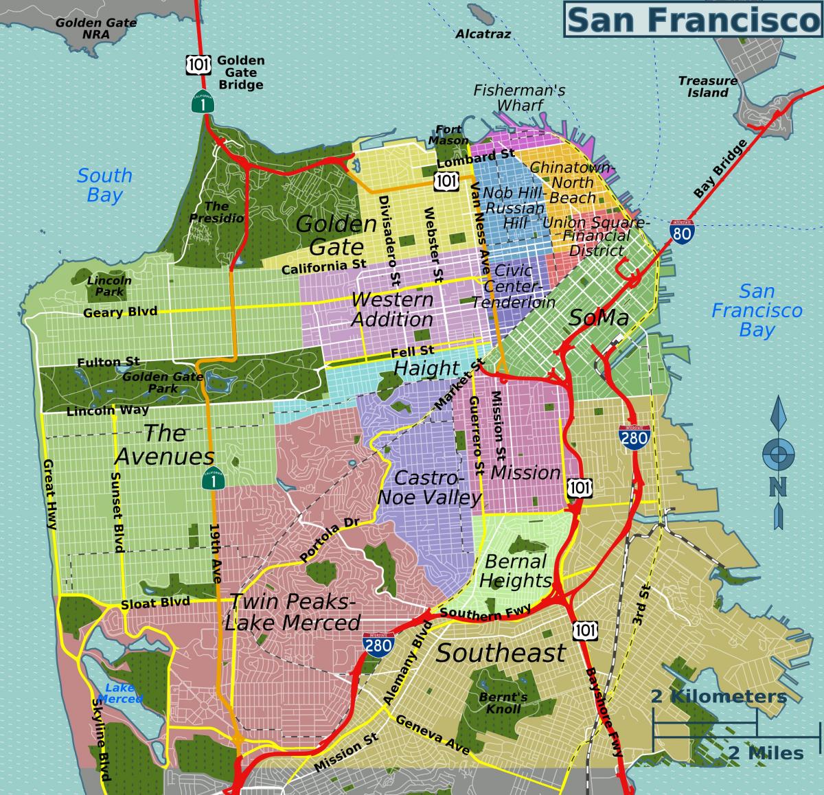 карта вуліц Сан-Францыска, Каліфорнія
