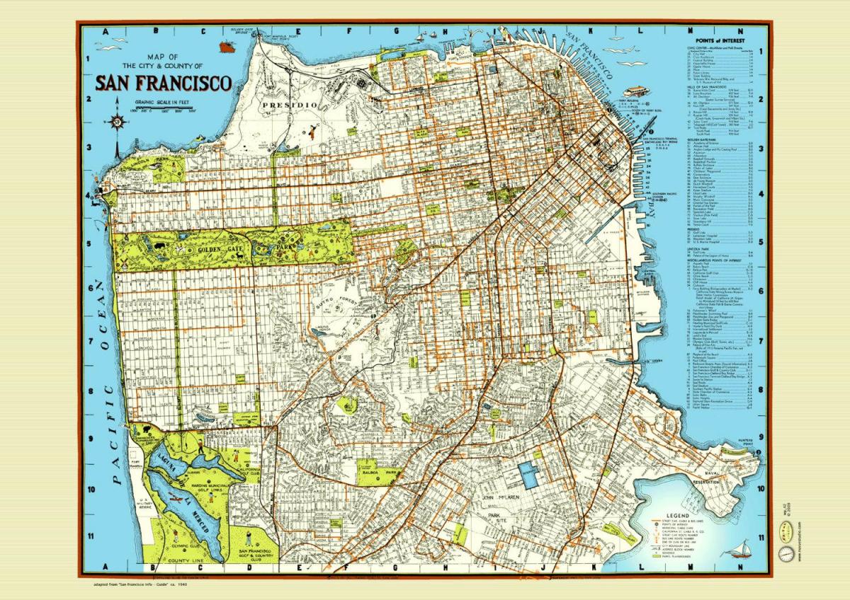 Карта Сан-Францыска вулічны плакат