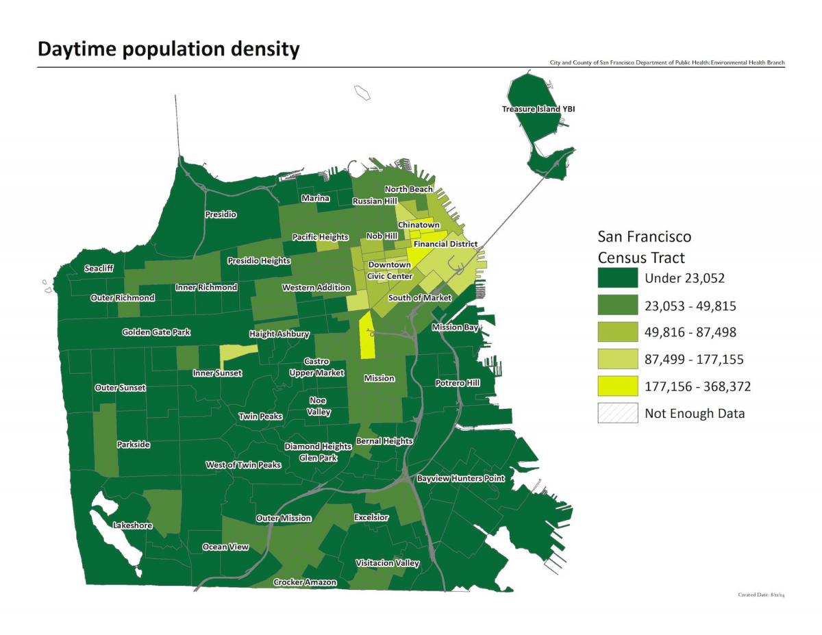 Карта шчыльнасці насельніцтва Сан-Францыска 