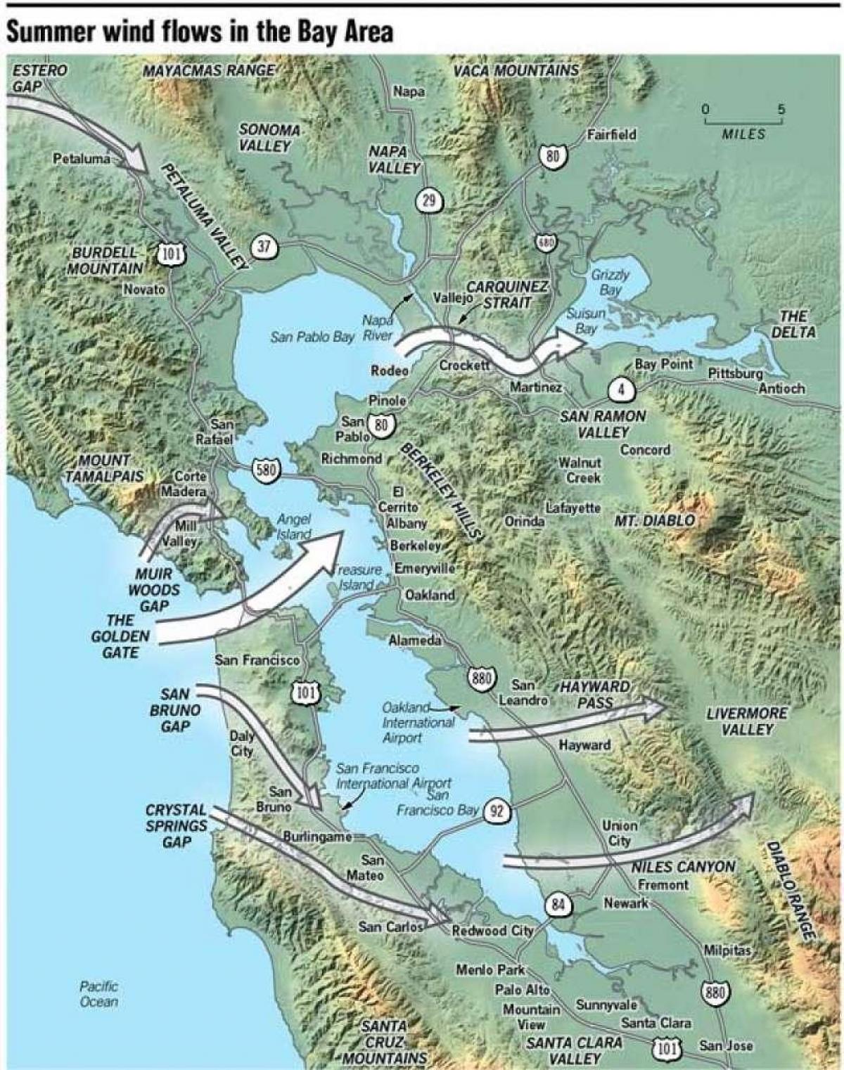 Карта Сан-Францыска мікраклімат