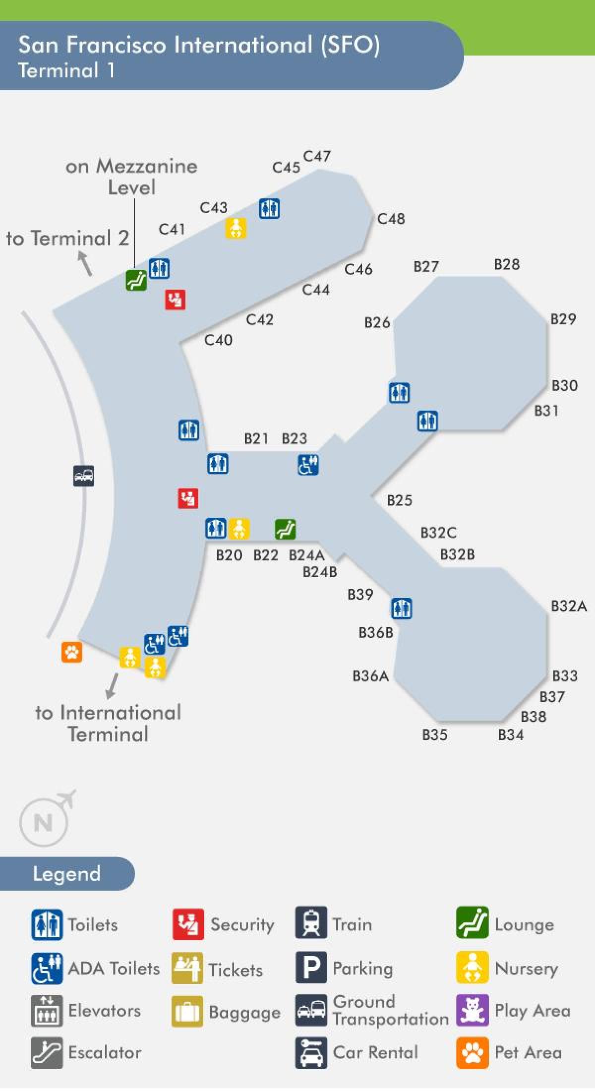Тэрмінал аэрапорта Сан-Францыска 1 карта