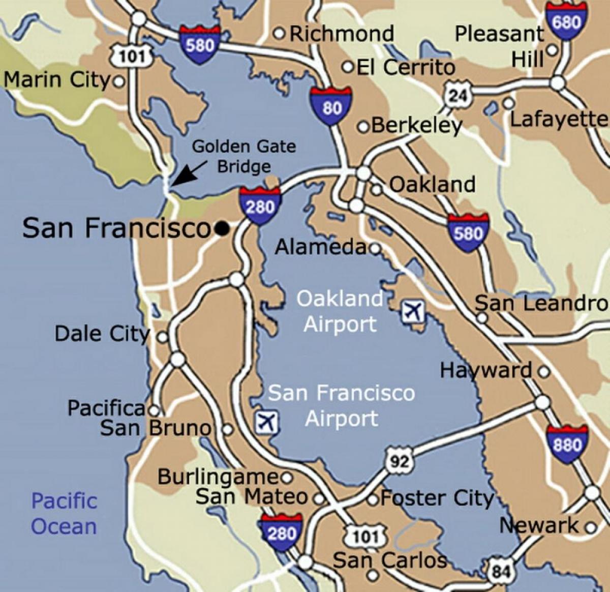 Карта Сан-Францыска аэрапорт і наваколлі