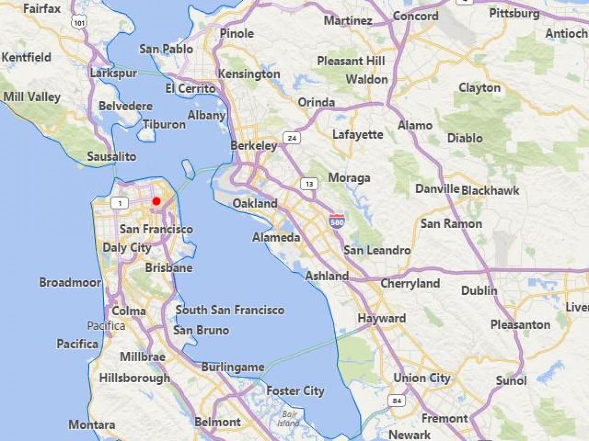 карта гарадоў Каліфорніі, недалёка ад Сан-Францыска