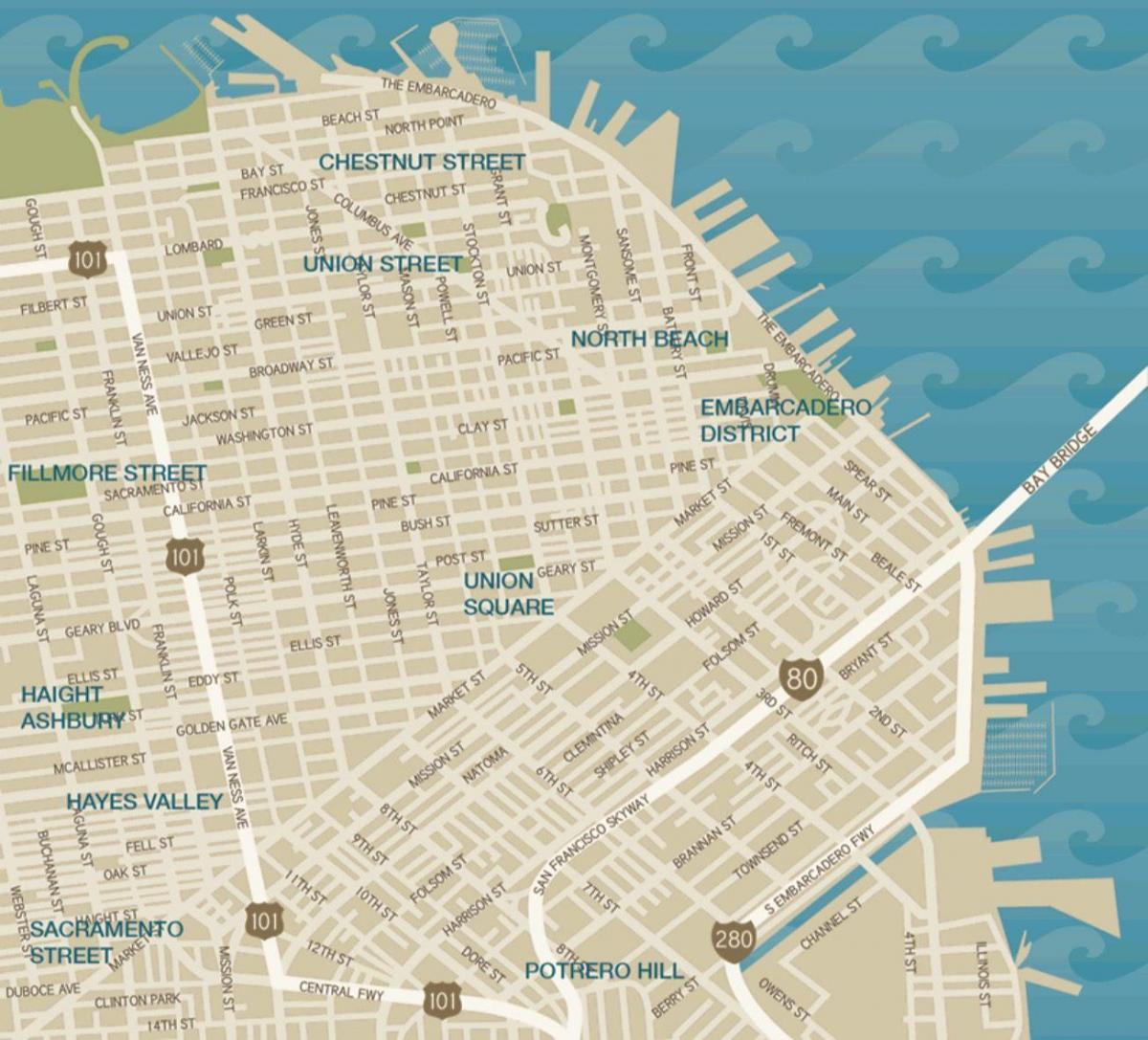 карта горада Саюза ў Сан-Францыска плошчы