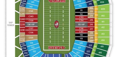 Карта Сан-Францыска 49ers ў стадыён 