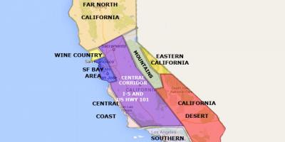 Карта Каліфорніі на поўнач ад Сан-Францыска